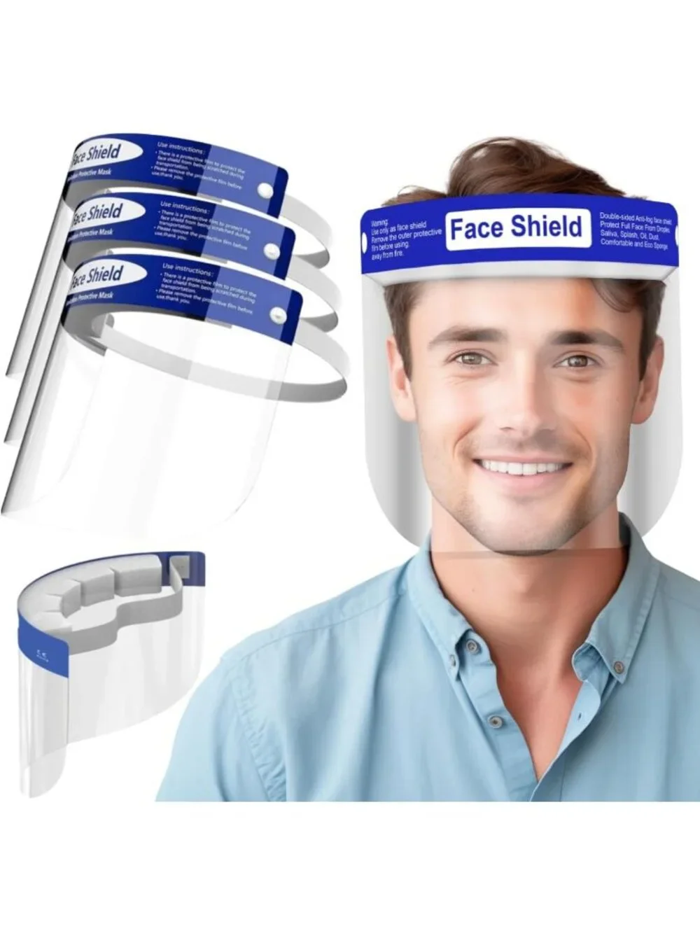 100 Pack Clear Face Shields | Anti-Fog, Lightweight Full Face Mask for Adults